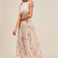 SO ME Floral Printed Woven Shoulder Bow Tie Top and Skirt Set Outfit Sets
