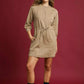 Umgee Drawstring Cable Knit Mini Dress with Pockets - DAVERRI FASHIONS