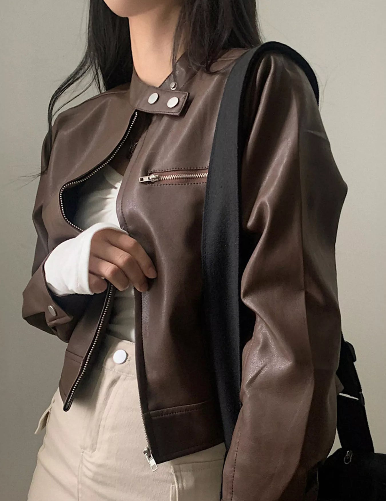 Cropped Zip Up Faux Leather Jacket | Jackets Daverri Fashions