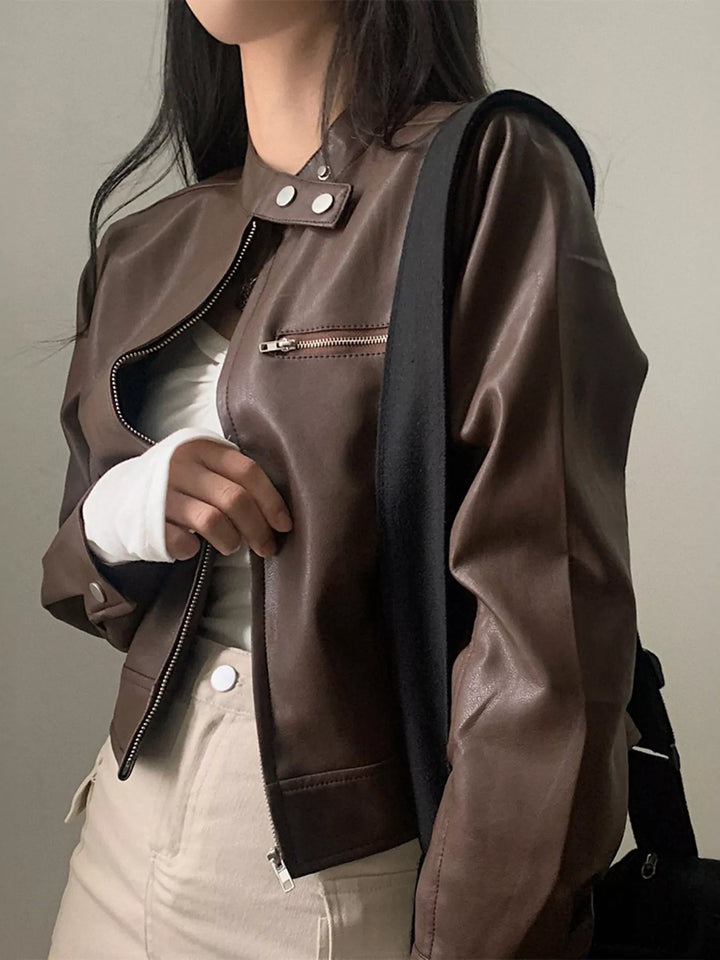 Cropped Zip Up Faux Leather Jacket | Jackets Daverri Fashions