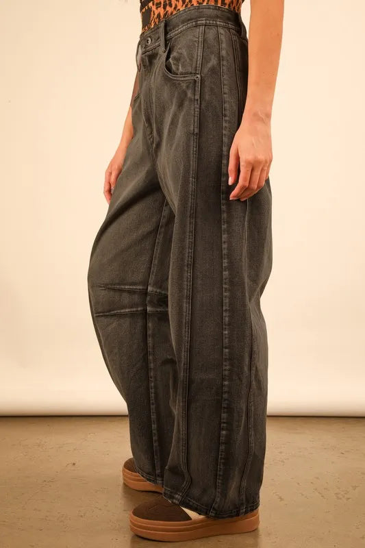 Dark gray VERY J wide-leg comfy jeans with relaxed fit and visible stitching