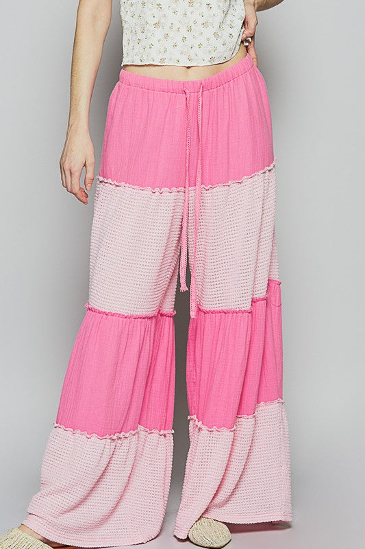 POL Hot Pink Two Tone Drawstring Wide Leg Pants Hot Pink Pants