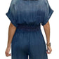 Daverri Fashions blue faded wash denim jumpsuit with button front and wide legs