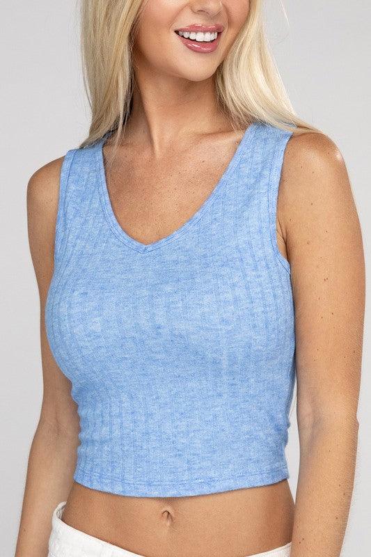 Ribbed Scoop Neck Cropped Sleeveless Top OCEAN BLUE Tank Tops