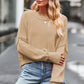 Beige ribbed knit round neck drop shoulder long sleeve sweater