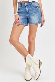 Front Slit Raw Hem Denim Shorts Shorts