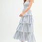 MABLE Pin Stripe Smocked Bodice Layered Midi Dress