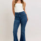 Judy Blue high-waisted blue denim flare jeans with five-pocket design and fading