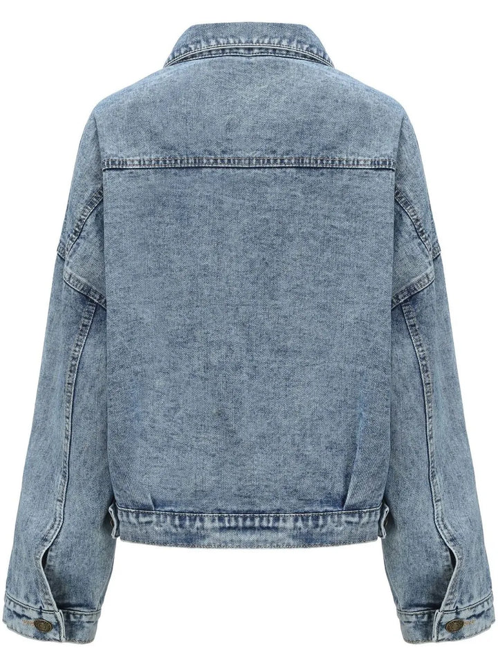 Button Down Drop Shoulder Denim Jacket | Denim Jackets Daverri Fashions