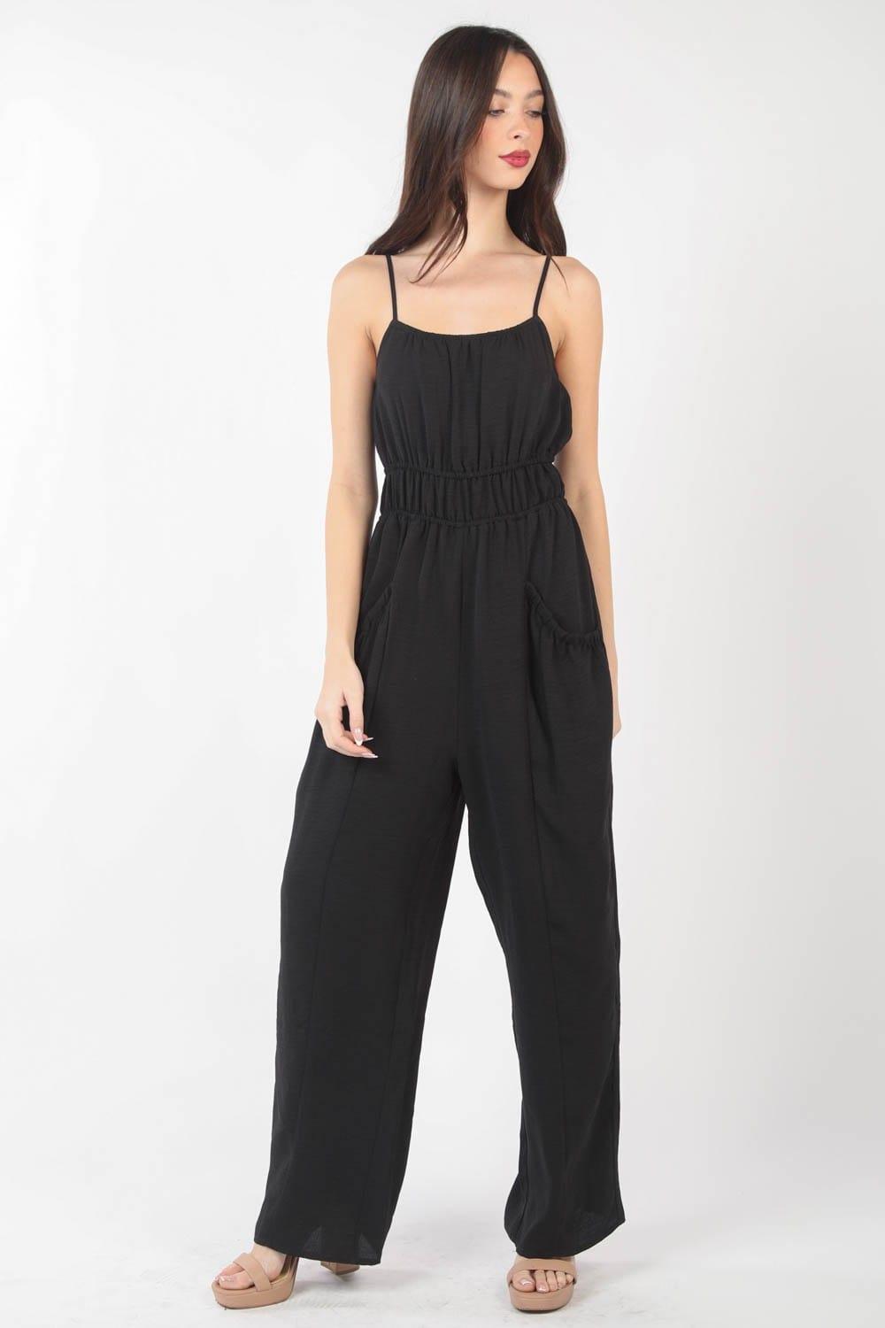 VERY J Pintuck Detail Woven Sleeveless Jumpsuit Jumpsuits