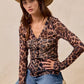 BiBi Leopard Printed Mesh Shirt With Button Up V Neck - DAVERRI FASHIONS