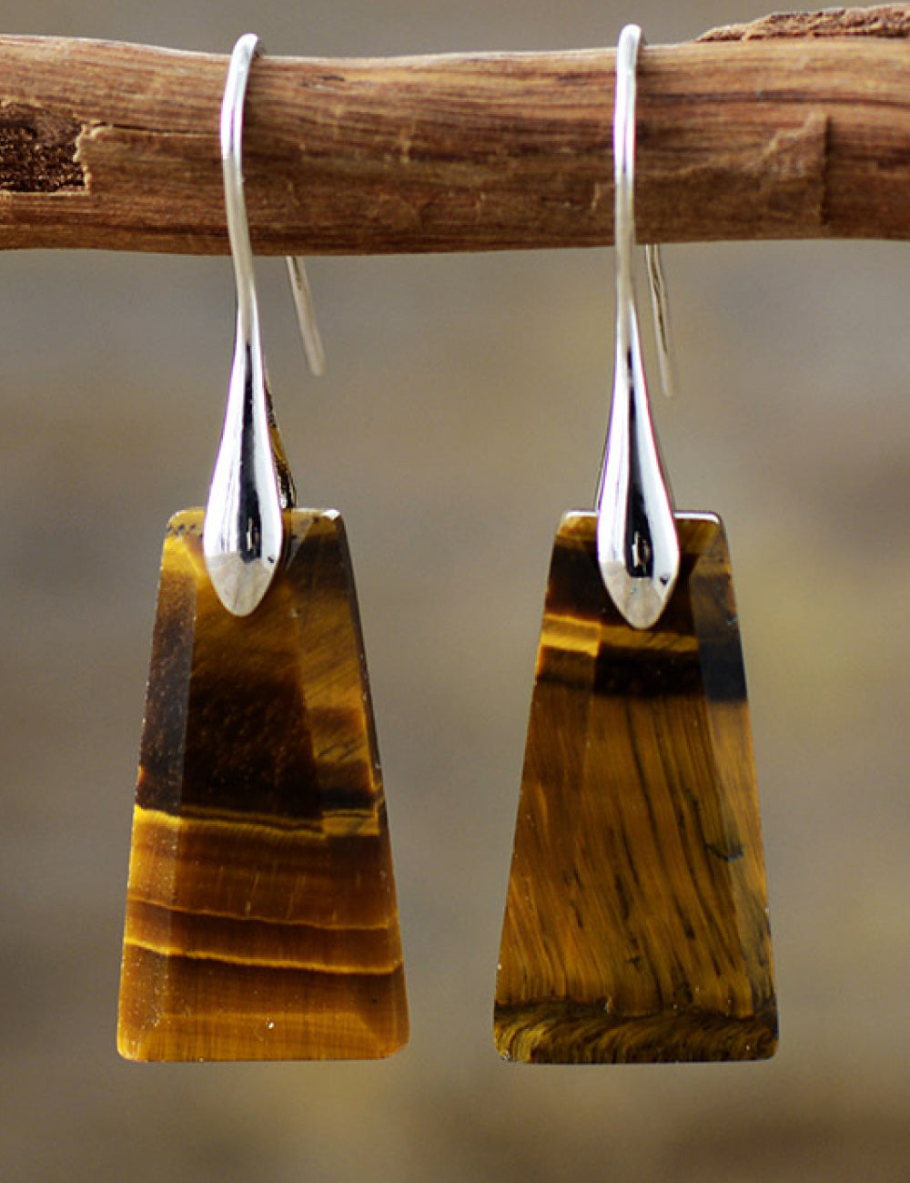 Mustard Silver One Size Handmade Geometrical Shape Natural Stone Dangle Earrings | Earrings Daverri Fashions