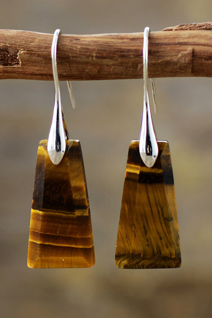 Mustard Silver One Size Handmade Geometrical Shape Natural Stone Dangle Earrings | Earrings Daverri Fashions