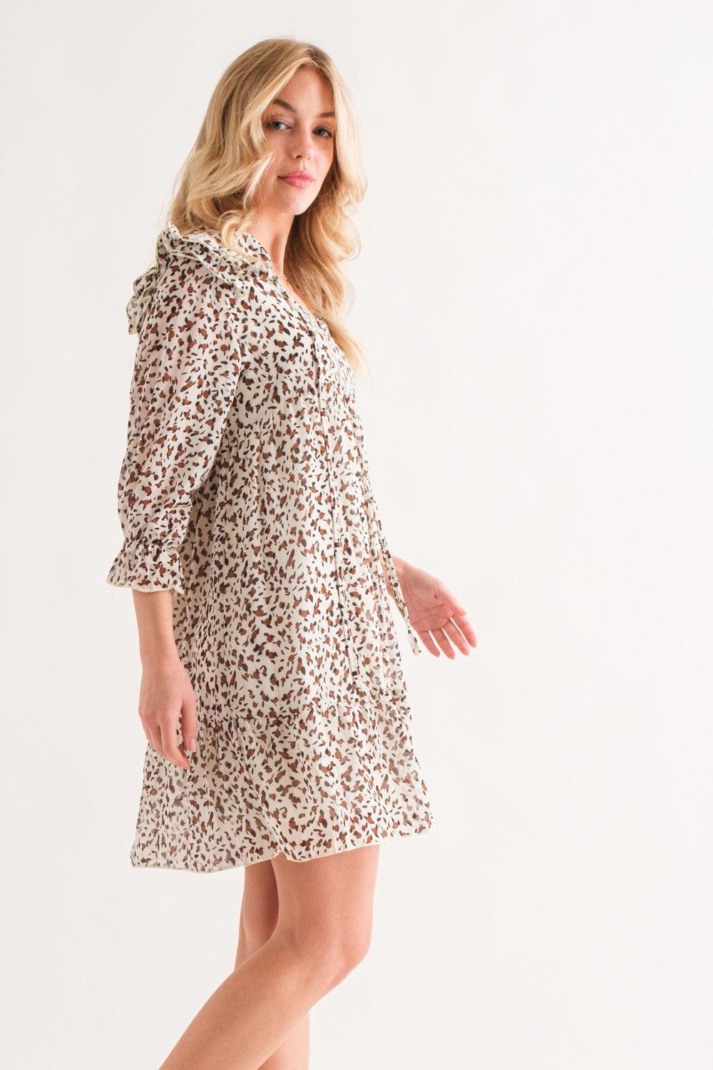 And The Why Leopard Ruffle Hem Woven Mini Dress | Daverri Fashions
