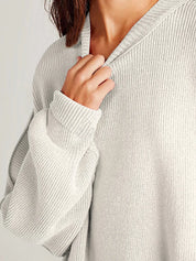 Side Slit Round Neck Long Sleeve Sweater | Sweaters Daverri Fashions