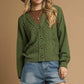 Umgee Chunky Cable Knit V-Neck Button-Up Cardigan Olive - DAVERRI FASHIONS