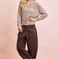 BiBi Washed Terry Pants with Pockets Vintage Mocha - DAVERRI FASHIONS