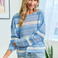 First Love Striped Long Sleeve Openwork Knit Top Sweaters