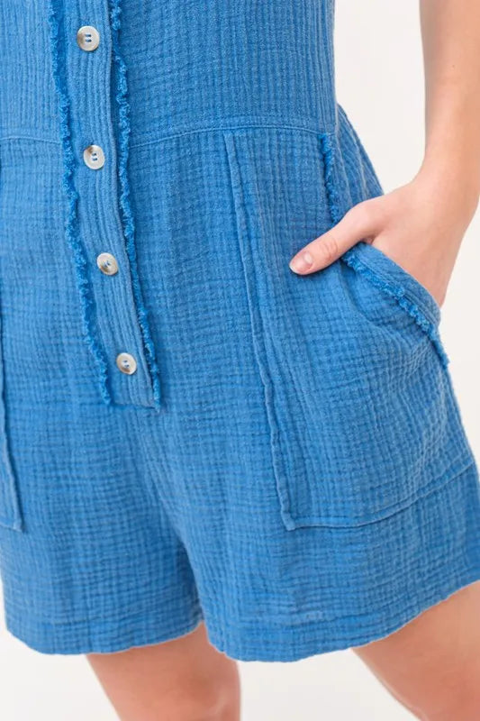 And The Why Washed Gauze Front Button Down Romper Rompers