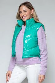 Snobbish Zip Up Turtleneck Shiny Quilted Vest | Vest Jackets Daverri Fashions