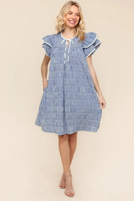 Haptics Double Ruffle Sleeve Dress with Side Pockets Knee Length Dresses