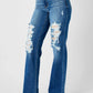 Judy Blue Full Size Mid Rise Distressed Raw Hem Jeans