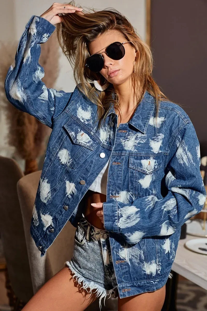 BiBi Washed Tie Dye Denim Jacket - DAVERRI FASHIONS