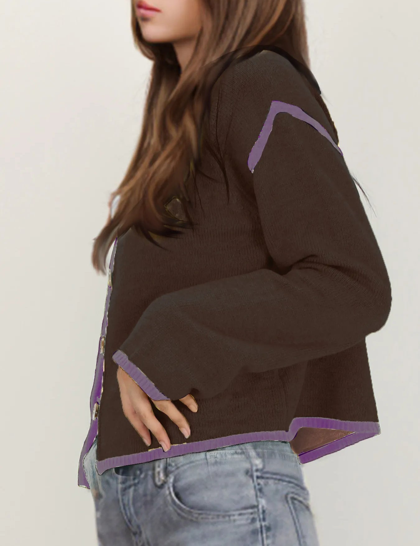 Button-Front Cardigan with Contrast Trim | Cardigans Daverri Fashions