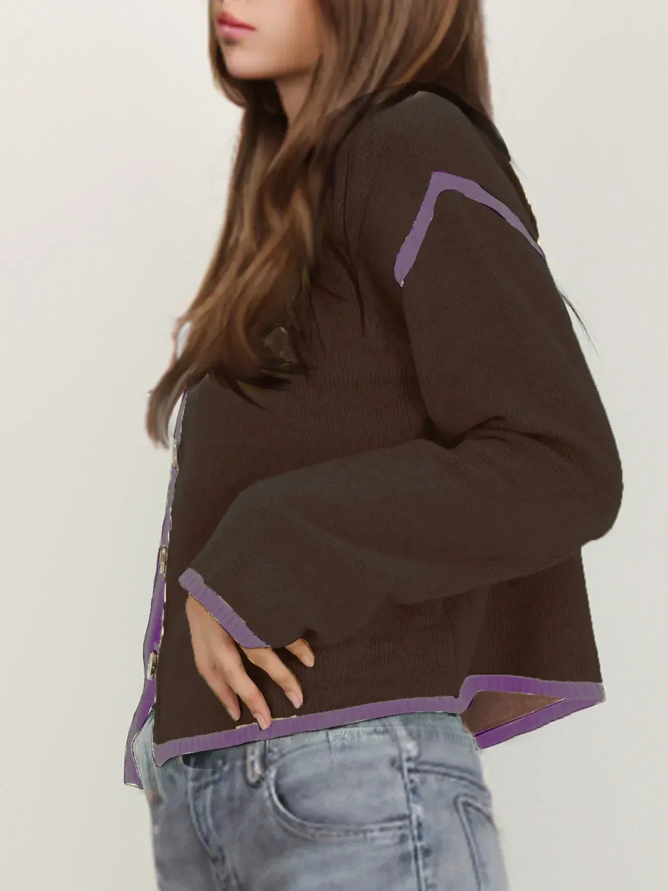 Button-Front Cardigan with Contrast Trim - DAVERRI FASHIONS