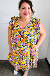 Indigo & Lemon Floral Babydoll Ruffle Dress | Daverri Fashions