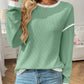 Ribbed Contrast Trim Long Sleeve Top - DAVERRI FASHIONS