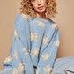 POL Daisy Pattern Drop Shoulder Sweater Cornflower Blue