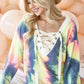 BiBi Tie Dye Deep V-Neck Top with Lace Up Front - DAVERRI FASHIONS