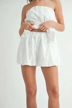 MABLE Floral Eyelet Lace Tube Top and Short Set - DAVERRI FASHIONS