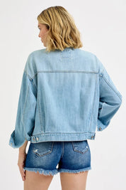 RISEN Washed Dropped Shoulder Denim Jacket | Denim Jackets Daverri Fashions