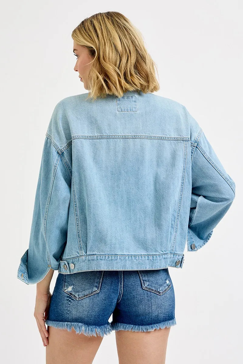 RISEN Washed Dropped Shoulder Denim Jacket Denim Jackets