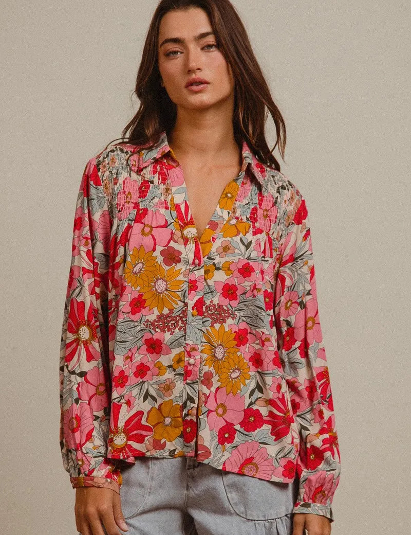 ROSE BiBi Woven Floral Printed Shirt Top | Tops Daverri Fashions