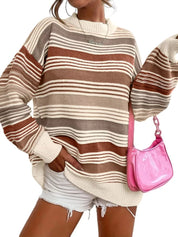 Rainbow Striped Drop Shoulder Oversized Sweater | Sweaters Daverri Fashions