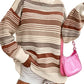 Rainbow Striped Drop Shoulder Oversized Sweater - DAVERRI FASHIONS