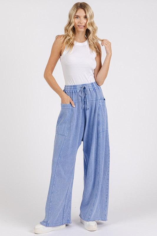 Mittoshop Mineral Wash Elastic Waist Baarrel Leg Baggy Pants Pants