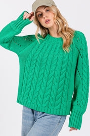 SAGE + FIG Cable-Knit Long Sleeve Sweater Emerald