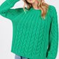 SAGE + FIG Cable-Knit Long Sleeve Sweater Green - DAVERRI FASHIONS