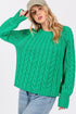SAGE + FIG Cable-Knit Long Sleeve Sweater Green - DAVERRI FASHIONS