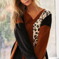 BiBi Brushed Thermal Color Block Top With Leopard