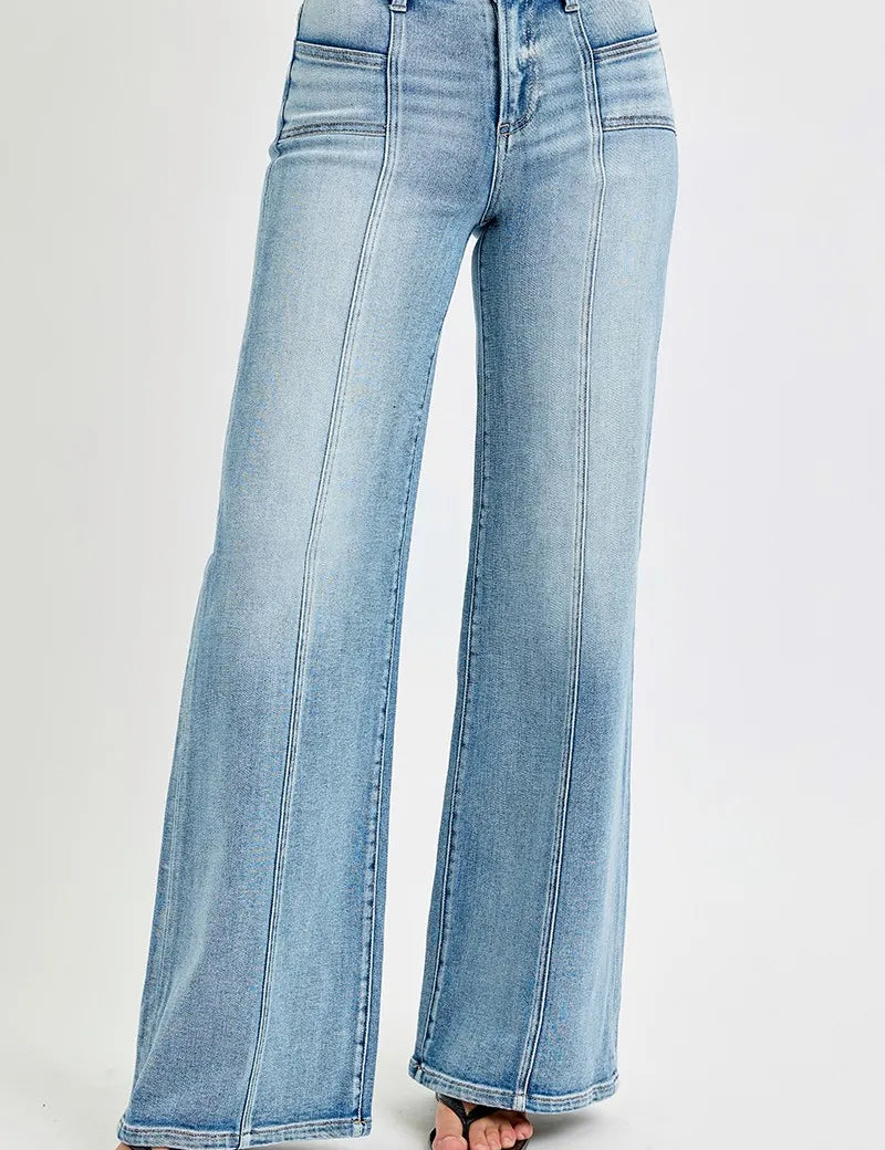 RISEN Full Size Mid Rise Wide Jeans with Front Patch Pockets | Jeans Daverri Fashions
