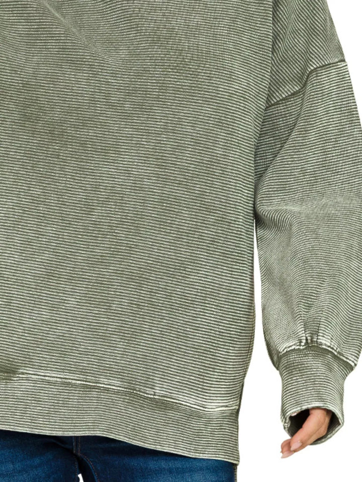 Zenana Full Size Acid Washed Double Ribbed Hi-low Sweatshirt Plus Size | Sweatshirts Daverri Fashions