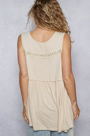 POL Lace Trim Babydoll Sleeveless Top with Ruffled and Raw Edge Detail | Tops Daverri Fashions