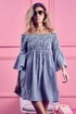 BiBi Smocked Off Shoulder Blue and White Striped Dress