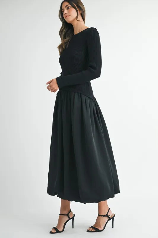 MABLE Ribbed Poplin Mix Midi Sweater Dress Midi Dresses