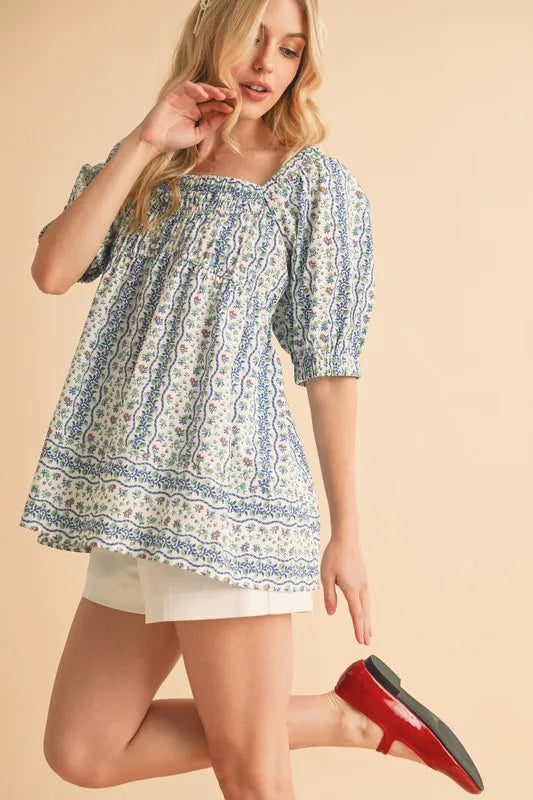 Aemi+Co Floral Short Sleeve Babydoll Top